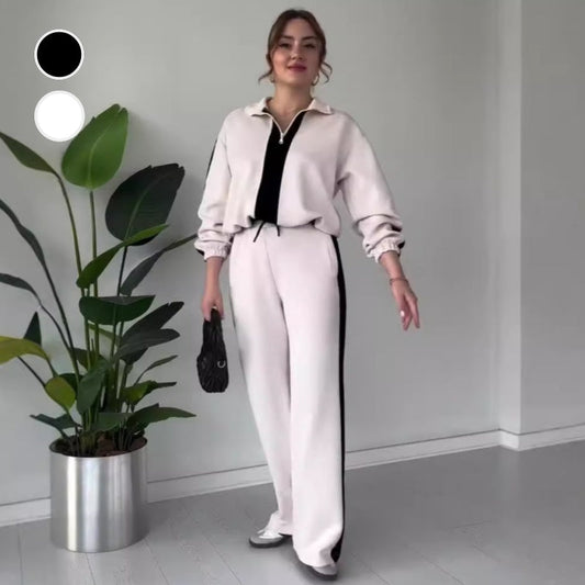 📦Darmowa dostawa📦Femei cu fermoar la rever Topuri & Pantaloni Set 2 piese