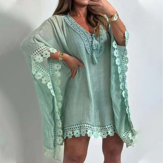👗Damska jednokolorowa sukienka mini z dekoltem w serek✨
