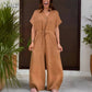 【🌹Elegancki i pewny siebie】👗Kombinezon damski w jednolitym kolorze z klapami i sznurkiem
