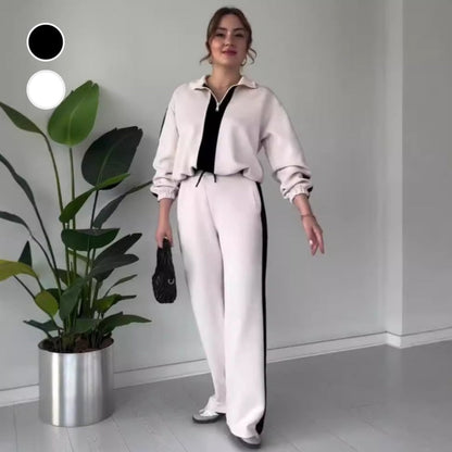 📦Darmowa dostawa📦Femei cu fermoar la rever Topuri ＆ Pantaloni Set 2 piese