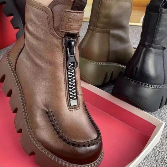 👢 Ciepłe krótkie buty damskie w stylu retro ze skóry PU