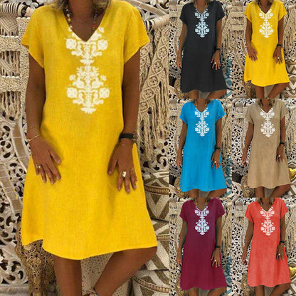 💞Bawełniana i lniana sukienka z nadrukiem