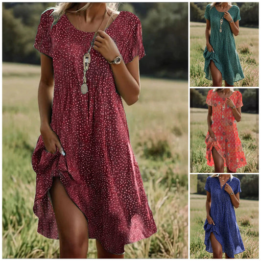 【S-3XL】🌺Elegancka gorsetowa sukienka w kropki z krótkim rękawem