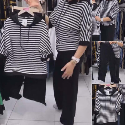 ✨Damski top w paski i zestaw spodni w jednolitym kolorze