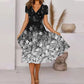 【S-4XL】🌺 Damska zwiewna sukienka z nadrukiem z dekoltem w szpic