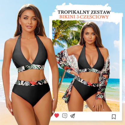 【S-XL】Tropikalny Zestaw Bikini 3-Częściowy dla Kobiet