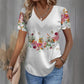 【S-4XL】🌺 Damska bluzka z krótkim rękawem V-neck z kwiatowym nadrukiem