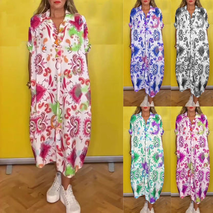 🌸Luźna sukienka damska z nadrukiem i kieszeniami