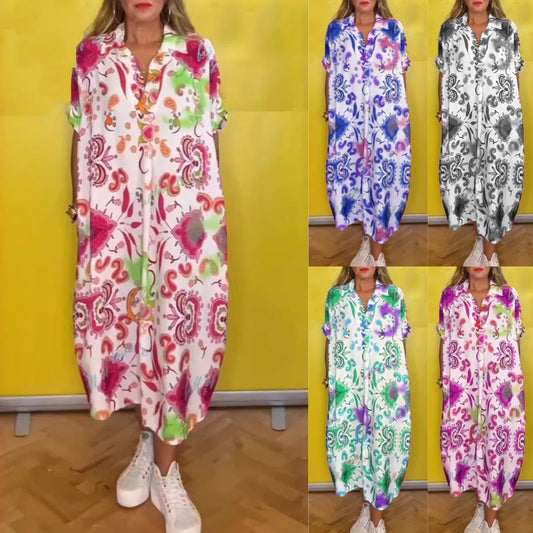 🌸Luźna sukienka damska z nadrukiem i kieszeniami