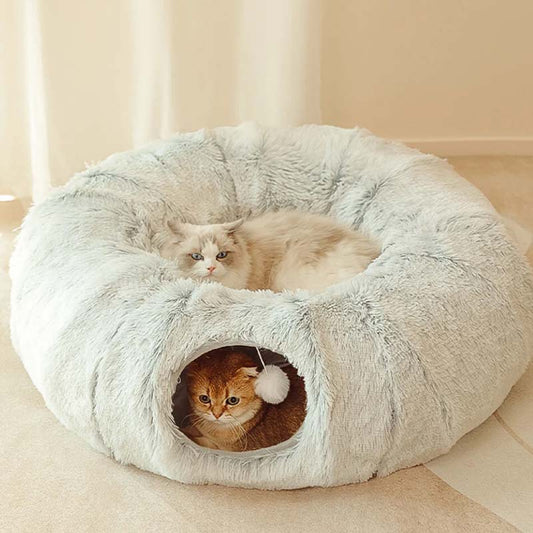 🐱Składane łóżko dla kota 2 w 1 z miękkim, okrągłym tunelem do użytku w pomieszczeniach